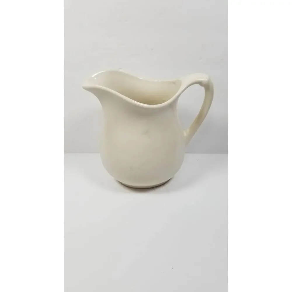 Vintage White Ironstone Milk Pitcher, Farmhouse Ceramic Utensil Holder Vase 6
